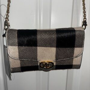Ralph Lauren Black and Cream Plaid Crossbody  Buffalo check hair on hide wallet